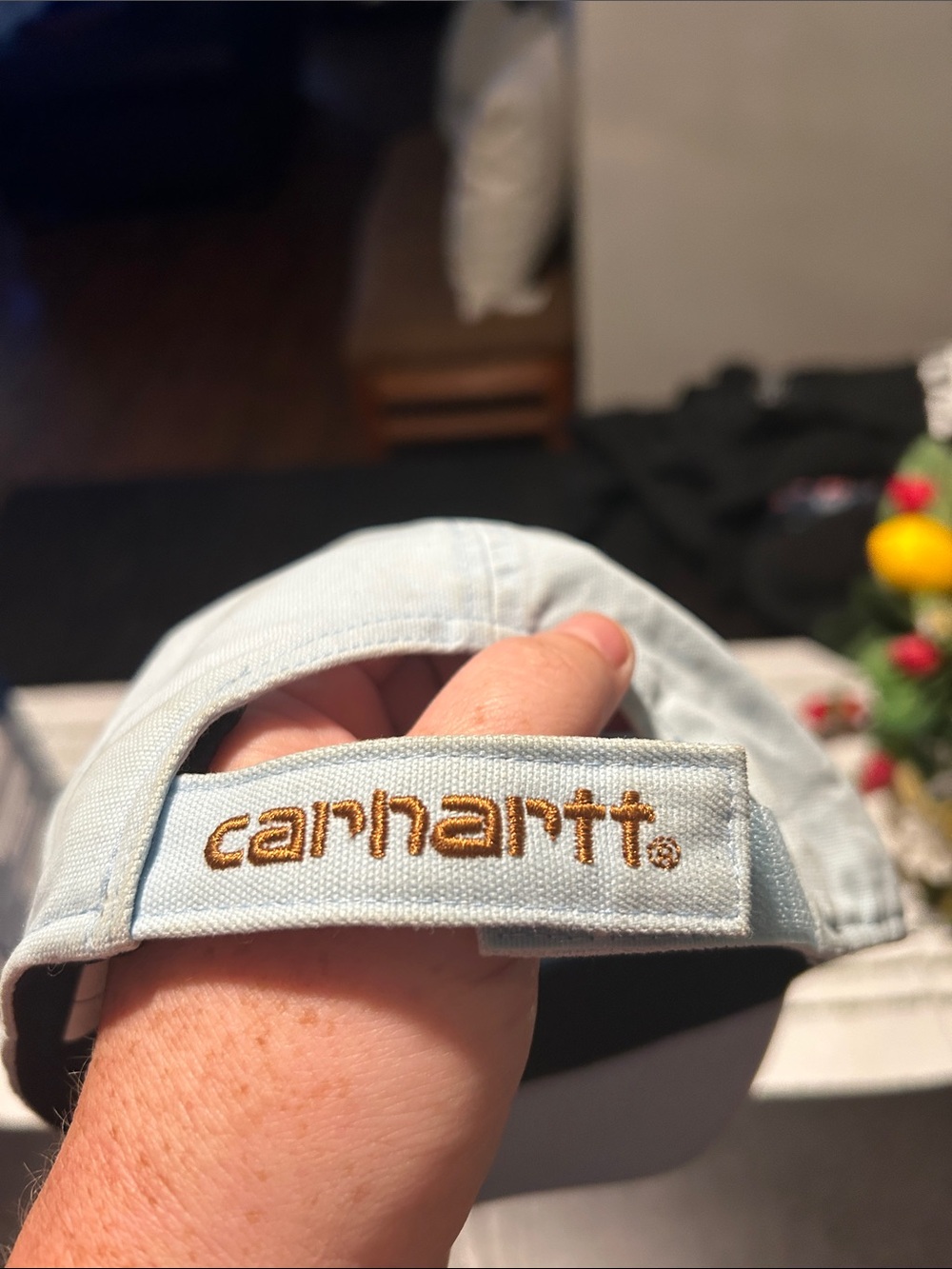 Carhartt Pale Blue Cotton Dad Cap with Leather Logo Patch - Picture 3 of 6